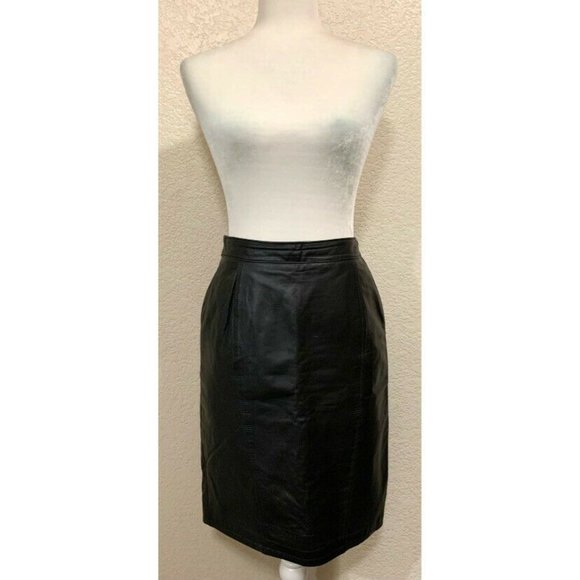 Vintage Dresses & Skirts - Pelle Cuir Vintage 80s Black Goth Leather Pencil Skirt